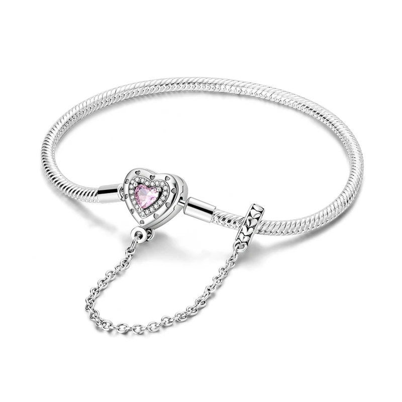 925 Sterling Silver Bracelets 17-20CM Original Golden Sparkling Heart Shaped Bracelet Fit DIY Charms Beads Fashion Women Jewelry