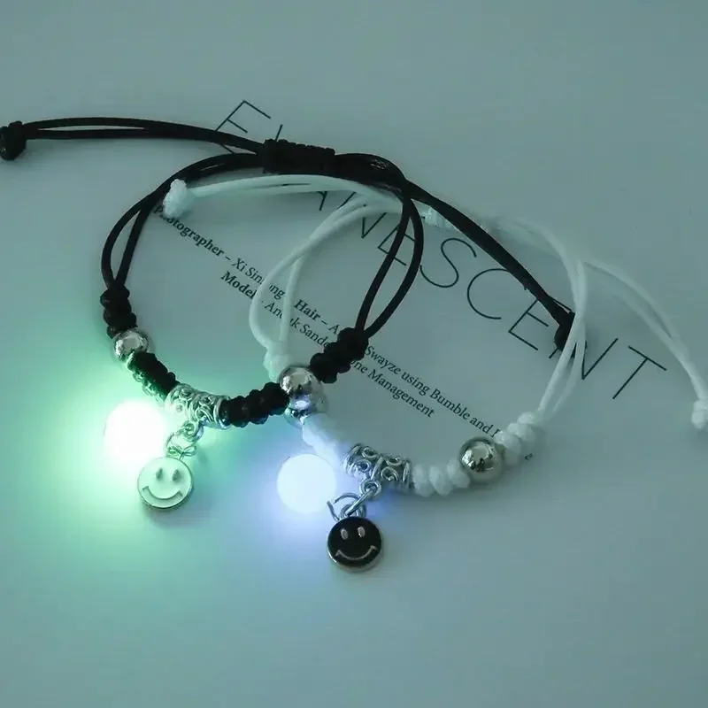 2PC Luminous Beads Star Couple Bracelet for Women Men Charm Cat Flower Heart Key Lock Cross Matching Friend Bracelets Jewelry