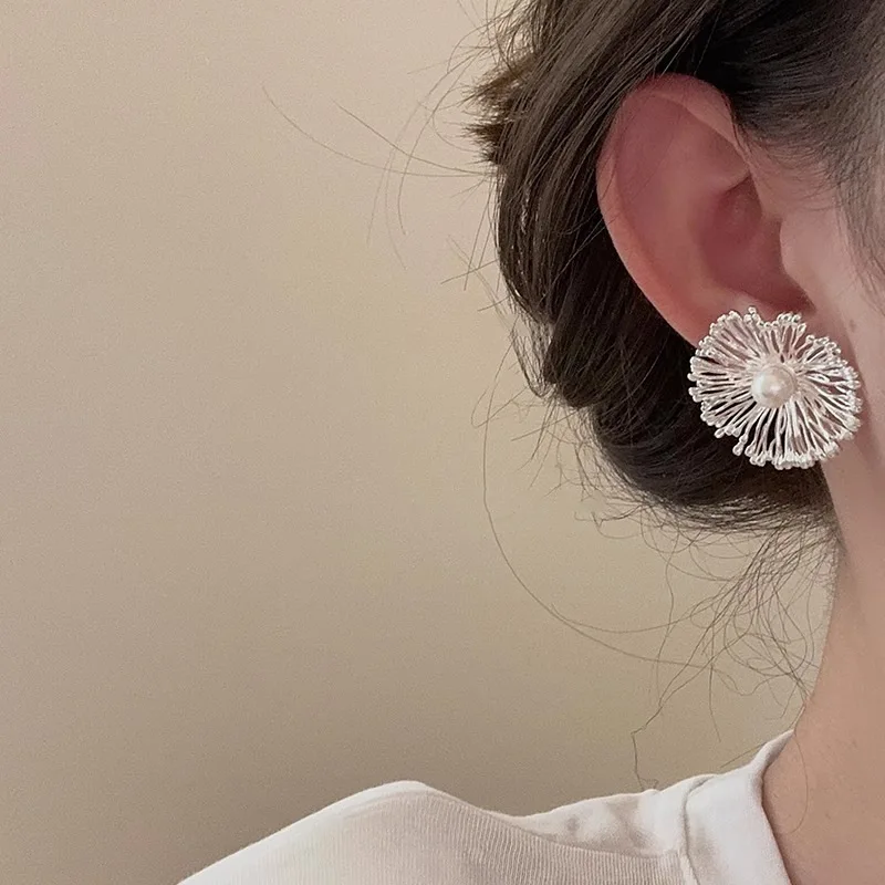 New 925 Sterling Silver Drop Earrings Golden Flower Petal Pearl Elegant For Women Girl Gift Jewelry Dropshipping Wholesale