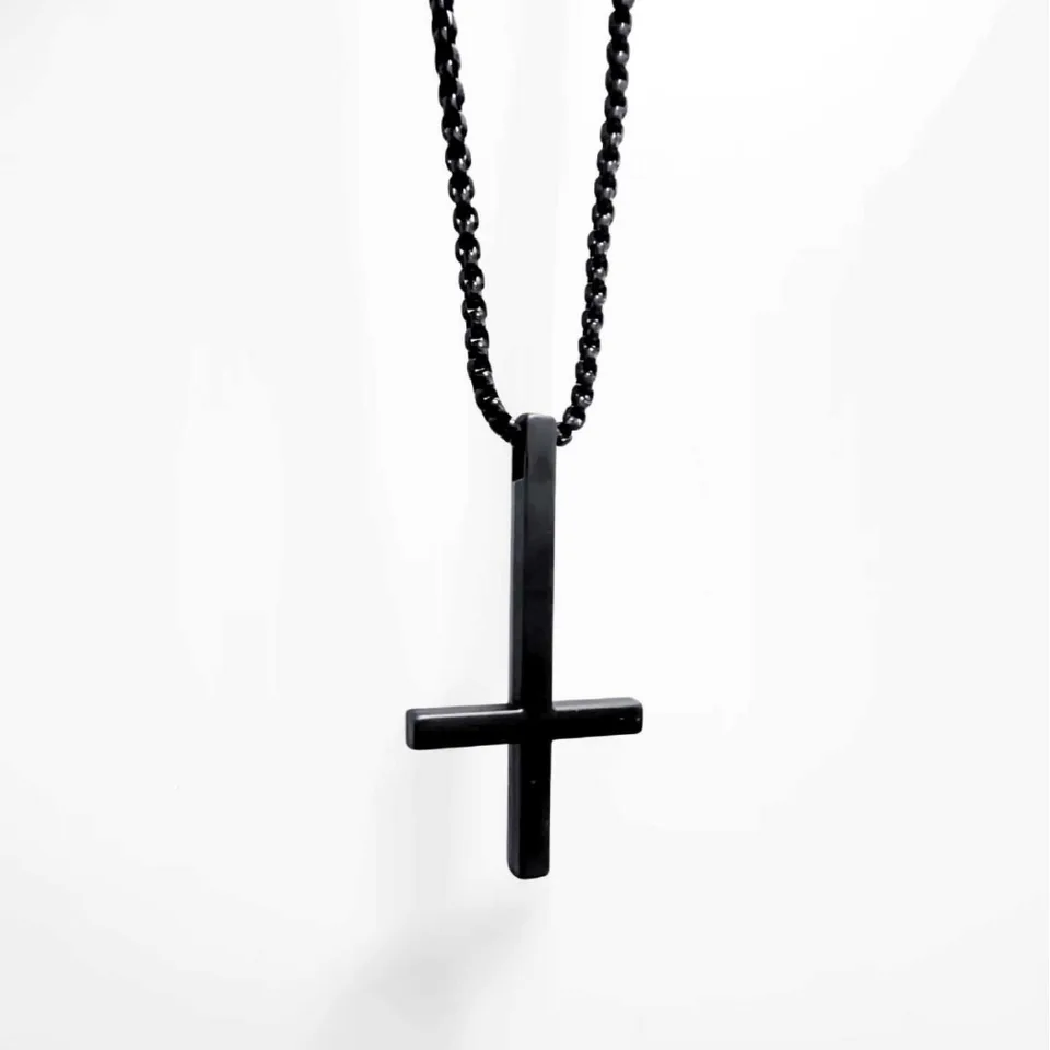 Hip Hop Punk Stainless Steel Inverted Cross Pendant Necklace for Men Women Men Trendy Personality Collar Chain Jewelry Gifts