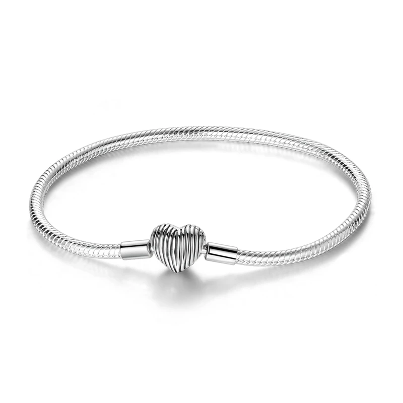 925 Sterling Silver Bracelets 17-20CM Original Golden Sparkling Heart Shaped Bracelet Fit DIY Charms Beads Fashion Women Jewelry