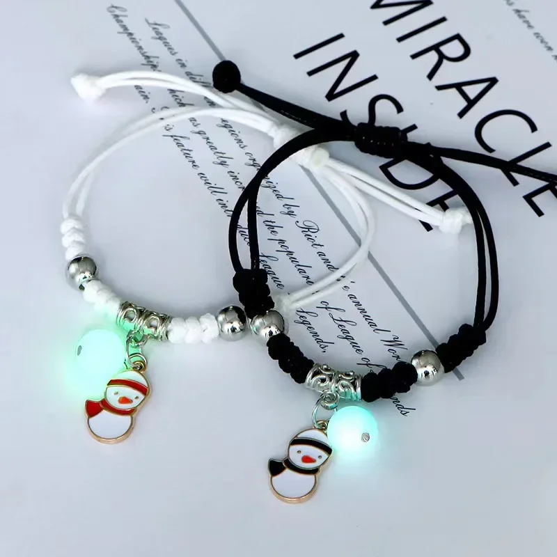 2PC Luminous Beads Star Couple Bracelet for Women Men Charm Cat Flower Heart Key Lock Cross Matching Friend Bracelets Jewelry
