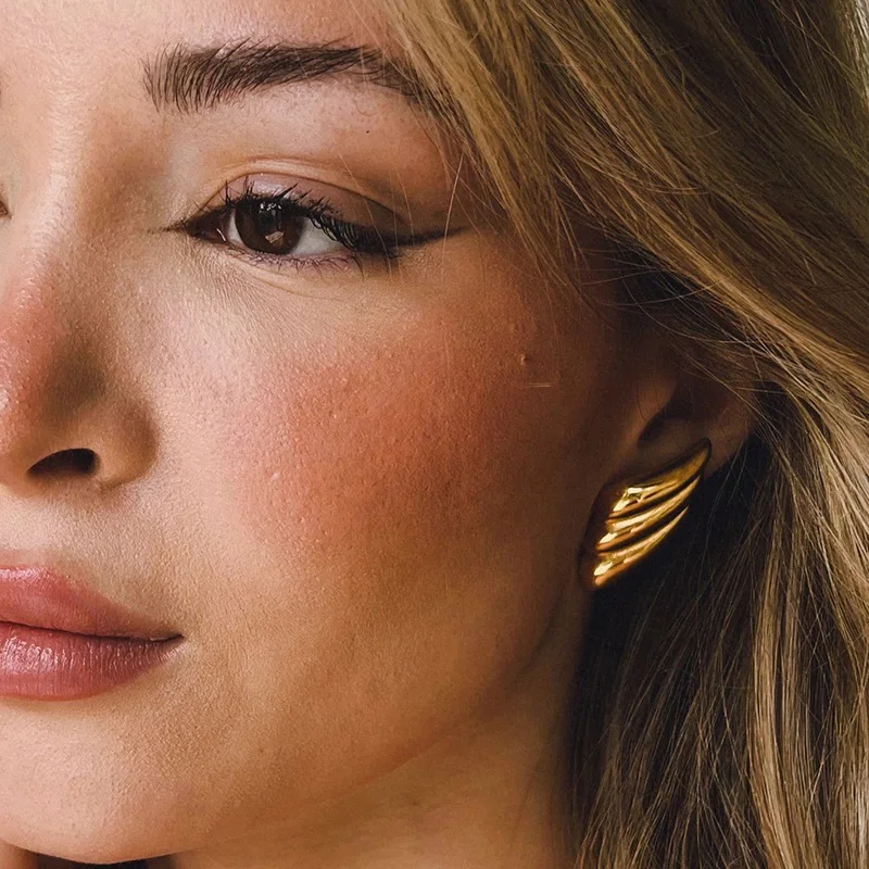 Vintage Texture Gold Plated Stainless Steel Earrings for Women Geometric Circle Twist Statement Earring Fashion Jewelry Bijoux