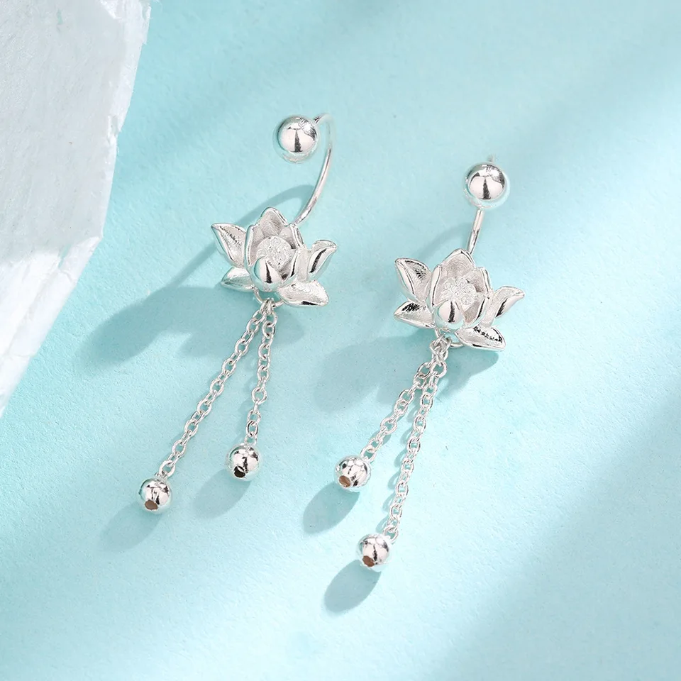 925 Sterling Silver Vintage Lotus Earrings for Women Cute Sweet Screw Design Silver Color Bowknot Earrings Vintage Jewelry Gifts