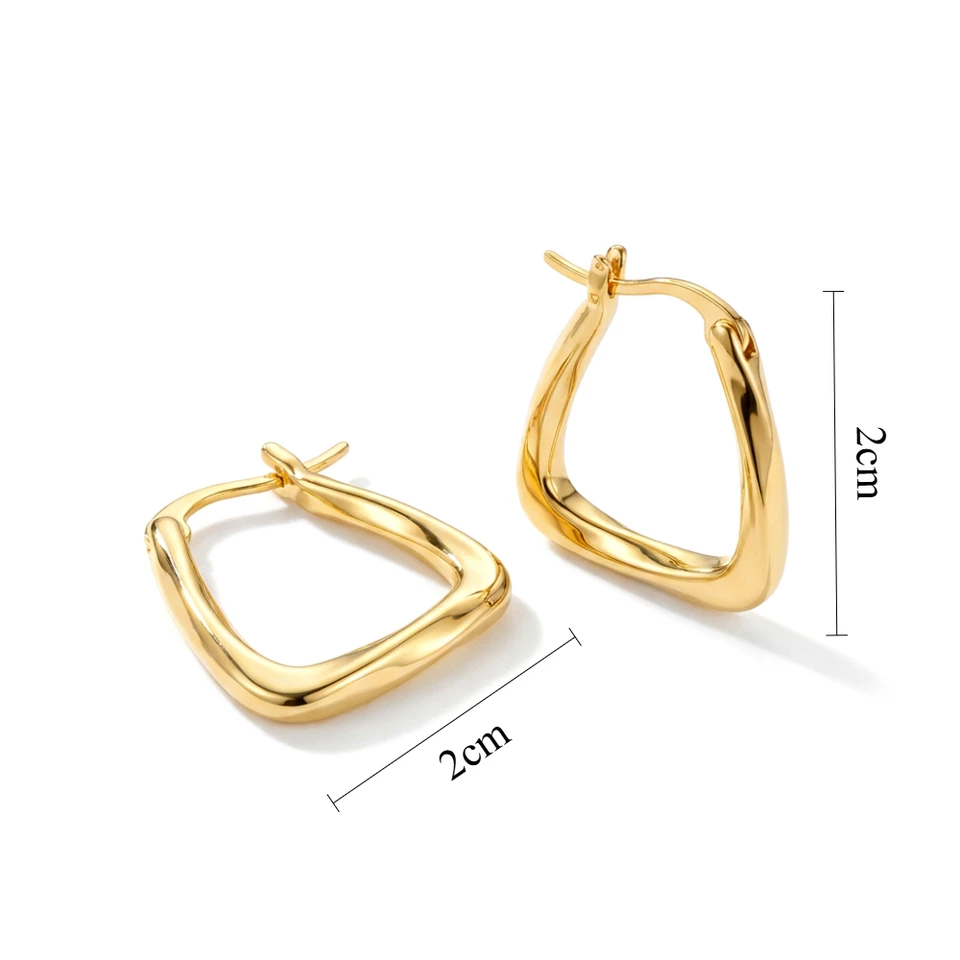 Stainless Steel Gold Color Geometric Design Twisted Square Hoop Earrings For Women Creative Young Girls Party Wedding Jewelry