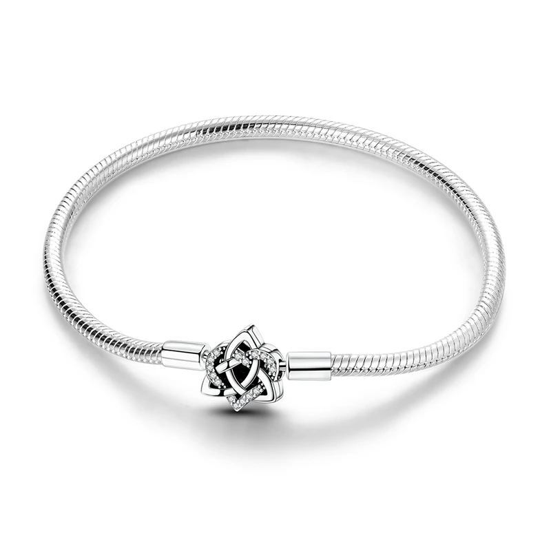 925 Sterling Silver Bracelets 17-20CM Original Golden Sparkling Heart Shaped Bracelet Fit DIY Charms Beads Fashion Women Jewelry