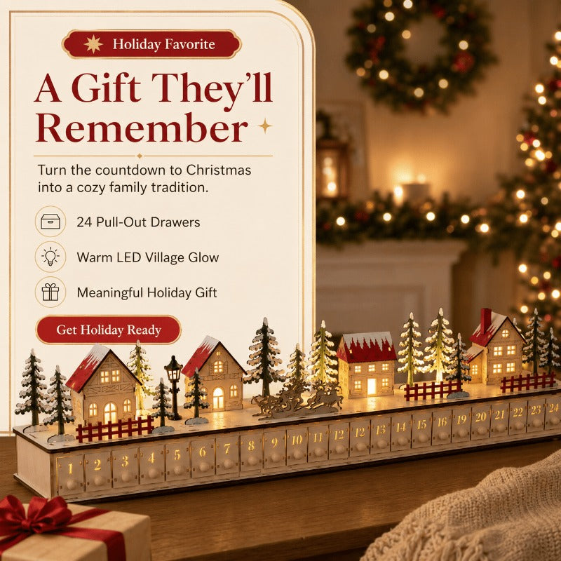 LAST DAY! 49% OFF 🔥 Handcrafted Wooden LED Christmas Village Advent Calendar ✨