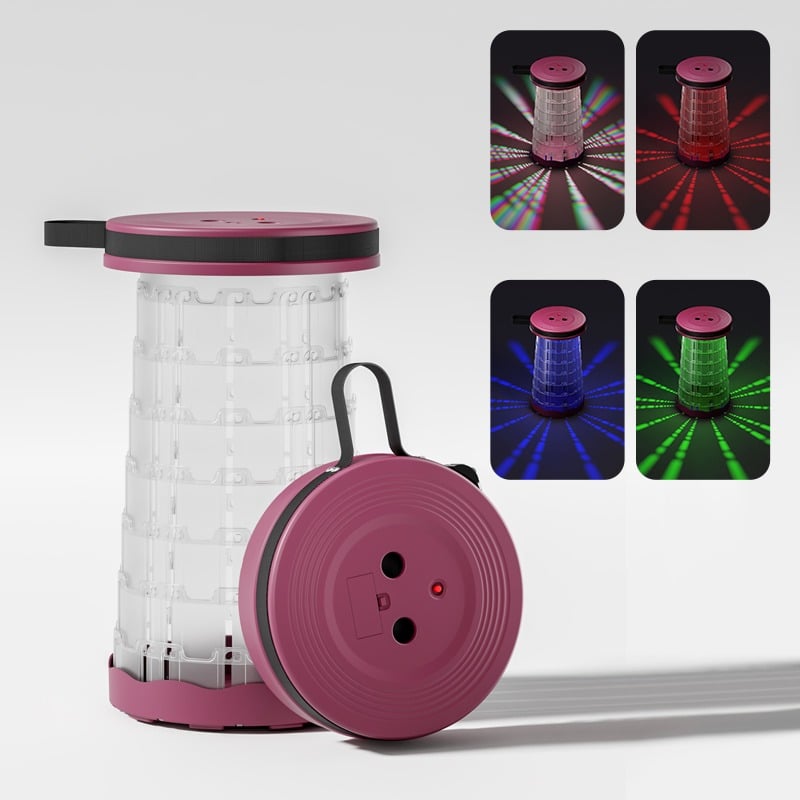 🔥 LAST DAY 49% OFF 🔥 2-in-1 RGB Light-Up Retractable Camping Stool ✨ Portable Folding Seat for Outdoor & Night Fishing 🏕️