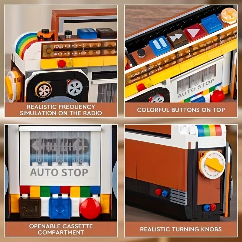 MOC Building Blocks Nostalgic Home Appliances Retro Radio Set, 544pcs Back to the 1990's Classic Boombox Model, DIY Assembly Toy, Creative Gift for Collectors