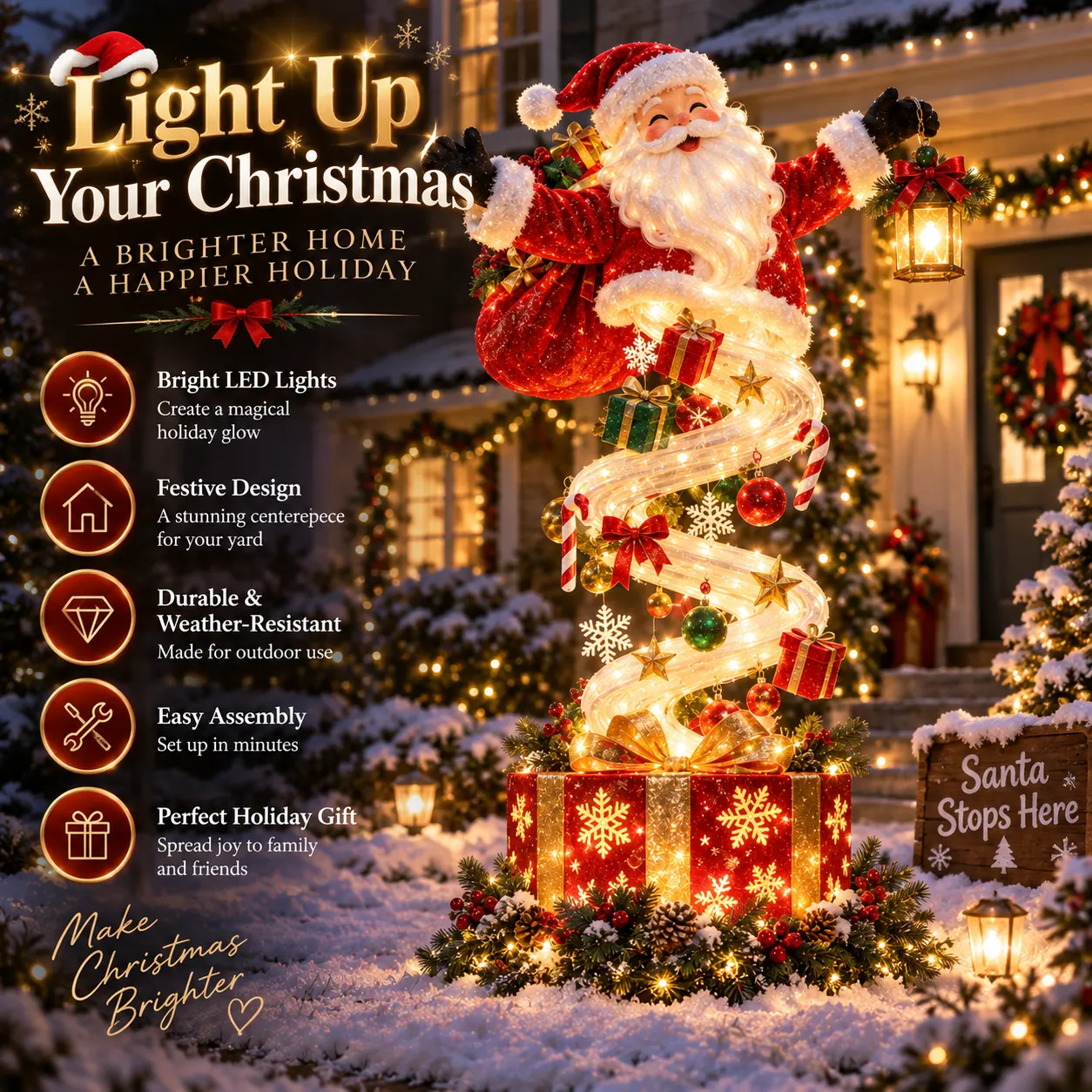 48 inch lighted Santa spiral outdoor Christmas yard decoration with glowing LED lights