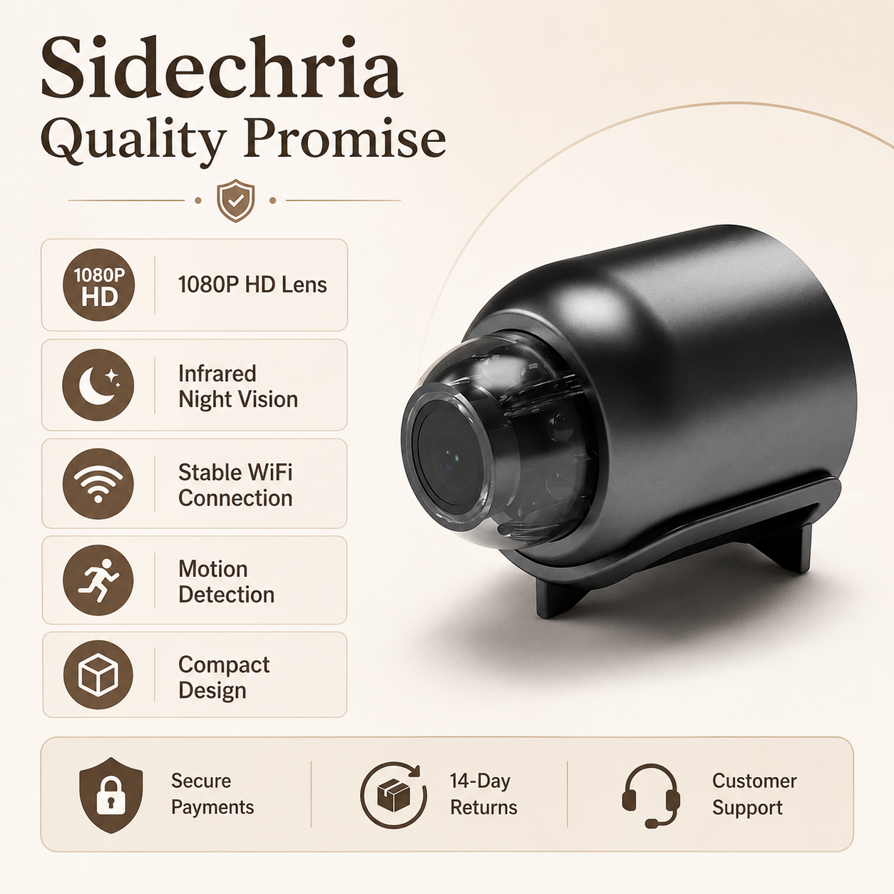 Mini WiFi Security Camera 1080P HD with Infrared Night Vision