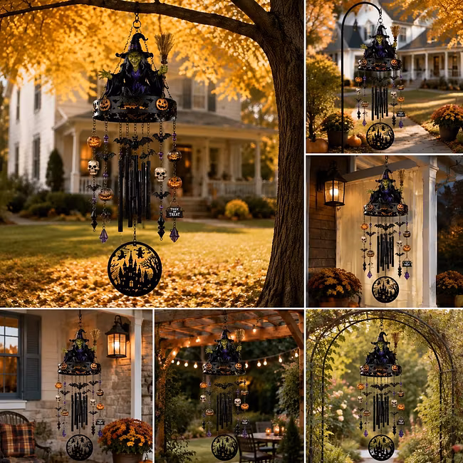 🧙‍♀️ Enchanted Witch Wind Chime – Hand-Painted Fall Centerpiece