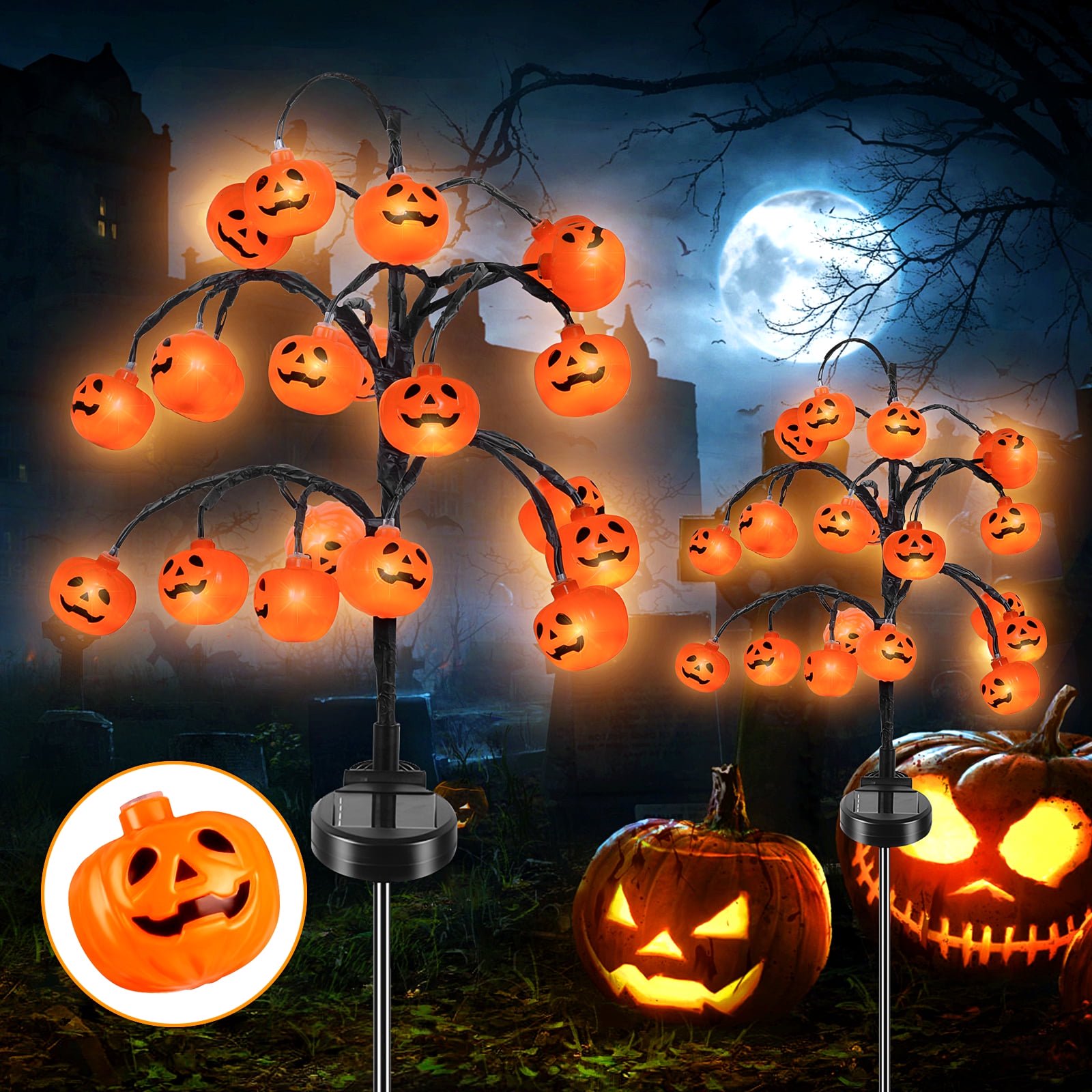 🎃 A Branch of Glowing Pumpkins – 20 Lights, One Spooky Statement