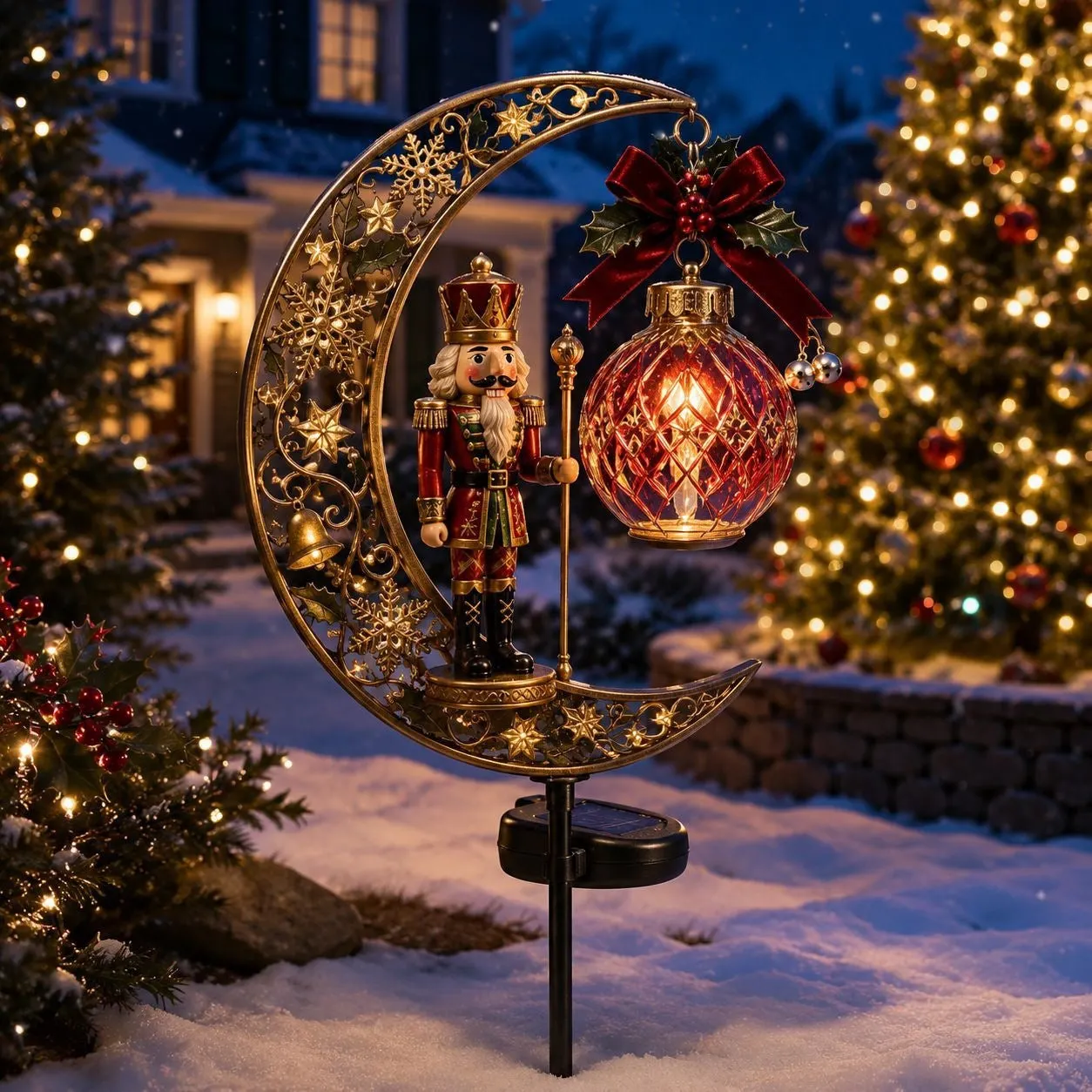 🌙 Christmas Crescent Moon Garden Stake Light – 3 Holiday Styles