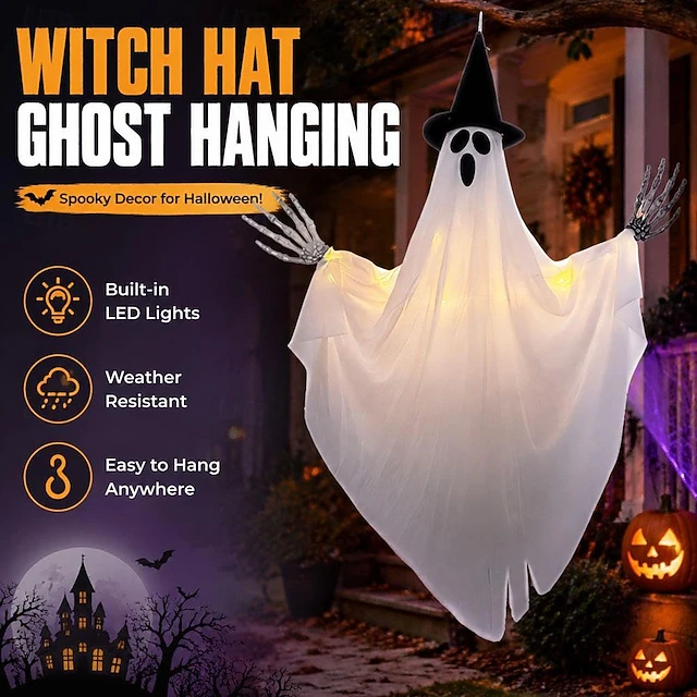 👻 Hanging Light-Up Ghost – Glowing Halloween Focal Point