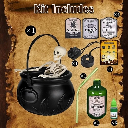 Cauldron Halloween Decor with Magic Floating Potion Bottles Diffuser Mist Maker - Picture 14 of 15