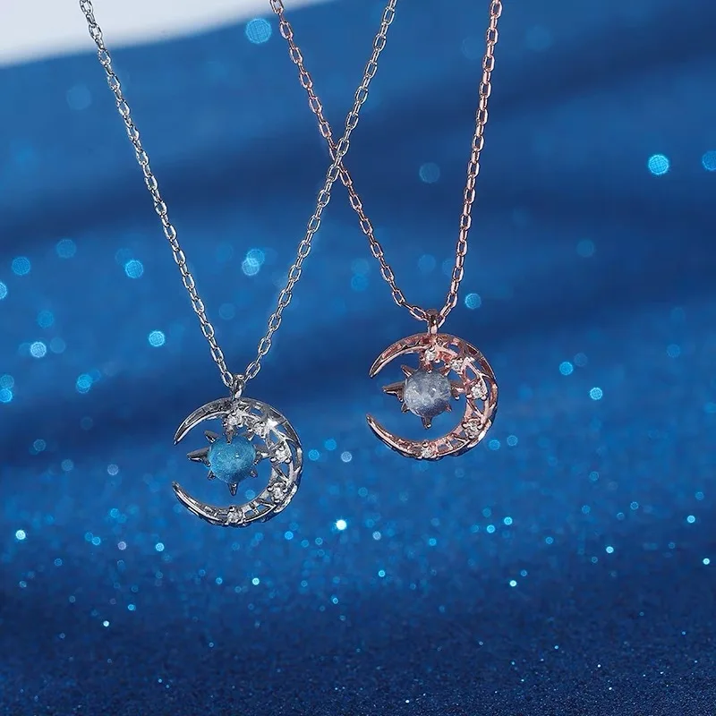 Exquisite Fashion Dream Star Sun Moon Moonlight Stone Necklace for Women Collar Chain Wedding Party Jewelry Gift  Wholesale