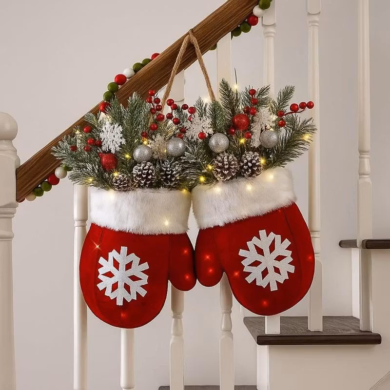 🎄 Christmas Glove Wreath – Lighted Holiday Decor for Door, Wall & Tree