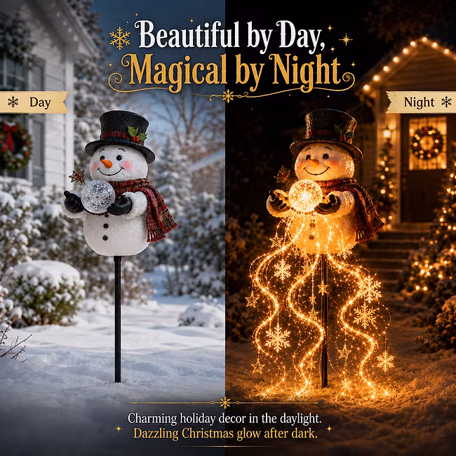 ☃️ Snowman Magic Fountain – Solar Christmas Light