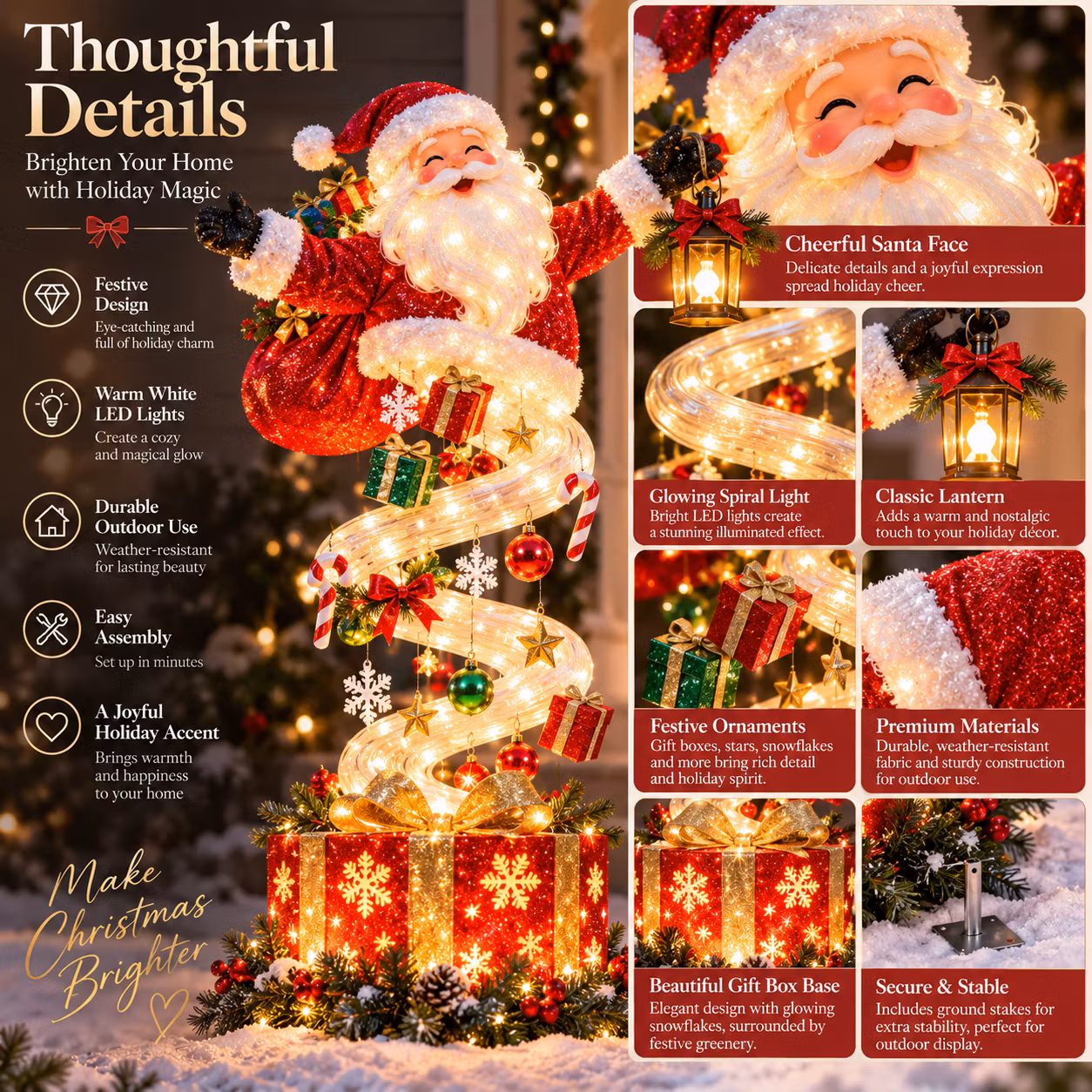 🎅 LIGHTED SANTA SPIRAL · 48 INCHES · OUTDOOR YARD DECORATION