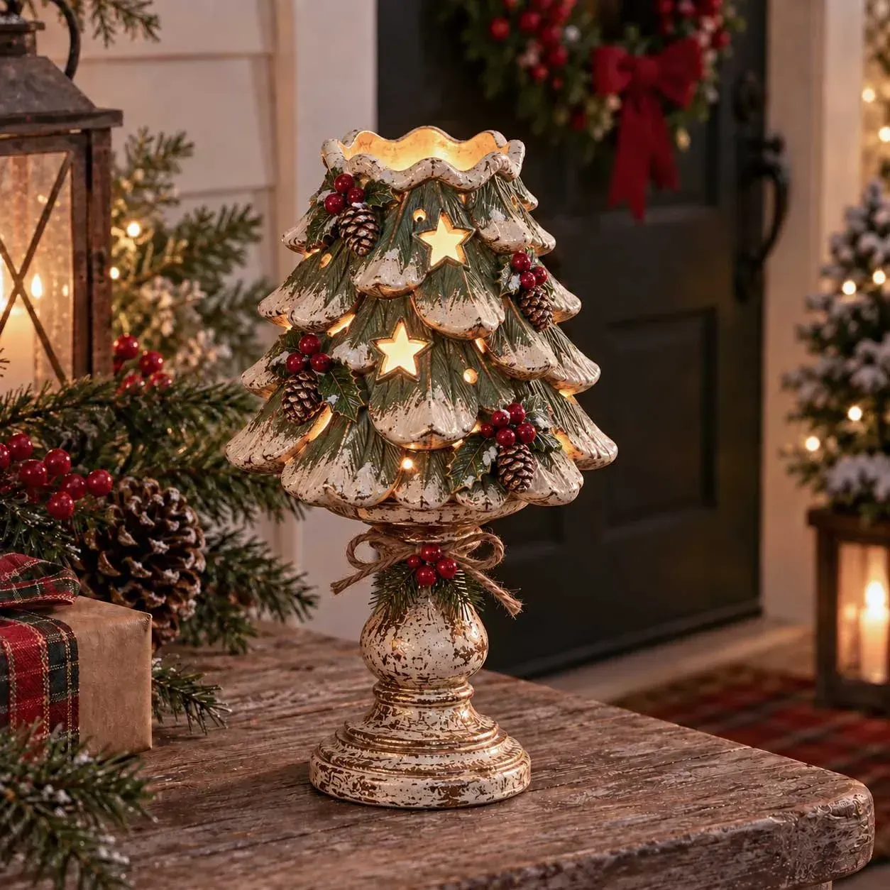 🎄 Christmas Heirloom Glow Candle Holder – Vintage Holiday Tabletop Decor