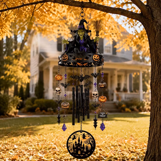 🧙‍♀️ Enchanted Witch Wind Chime – Hand-Painted Fall Centerpiece