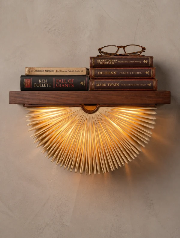 📖 Cordless Glowing Bookshelf – Solid Wood Reading Nook Light