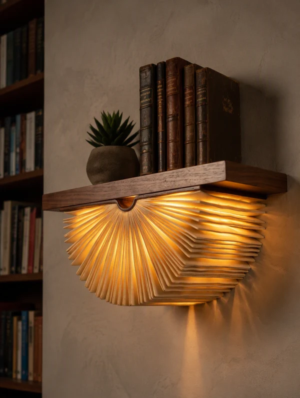 📖 Cordless Glowing Bookshelf – Solid Wood Reading Nook Light