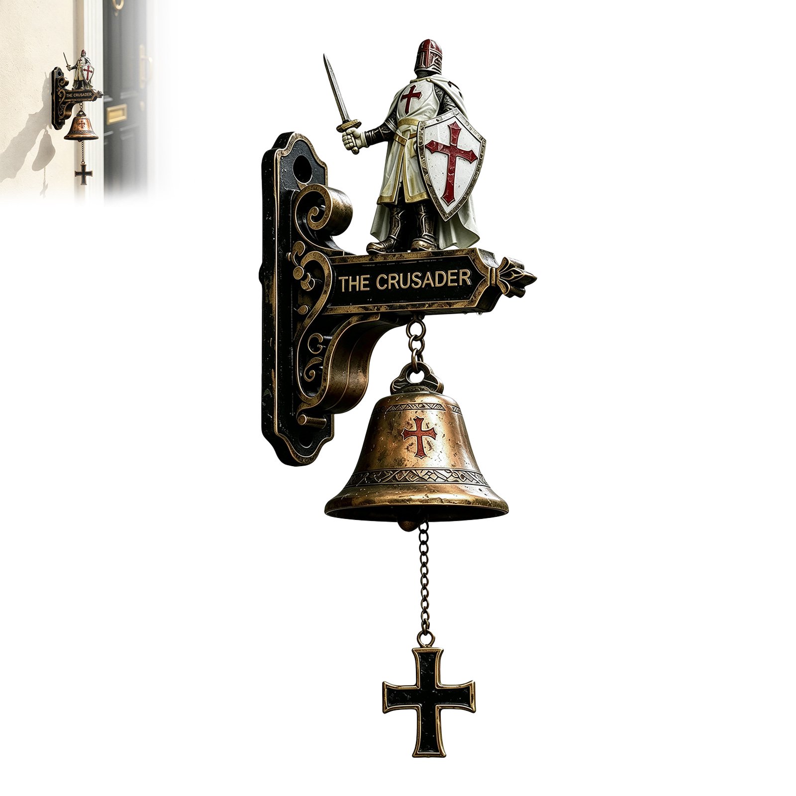 🛡️ Vintage Knight Doorbell – Cast Iron Hanging Bell