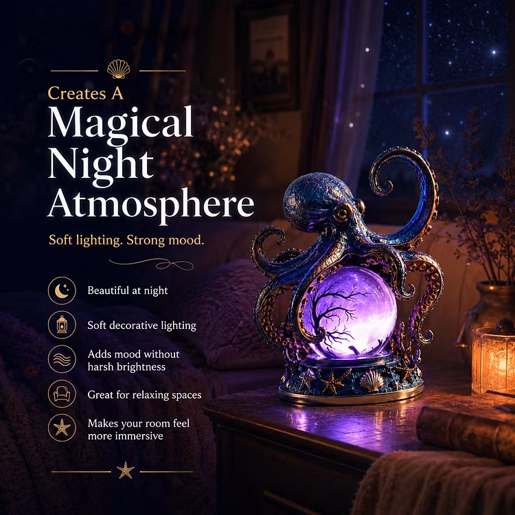 🐙 Deep Sea Octopus Crystal Ball Lamp – Glowing Ocean Fantasy Decor
