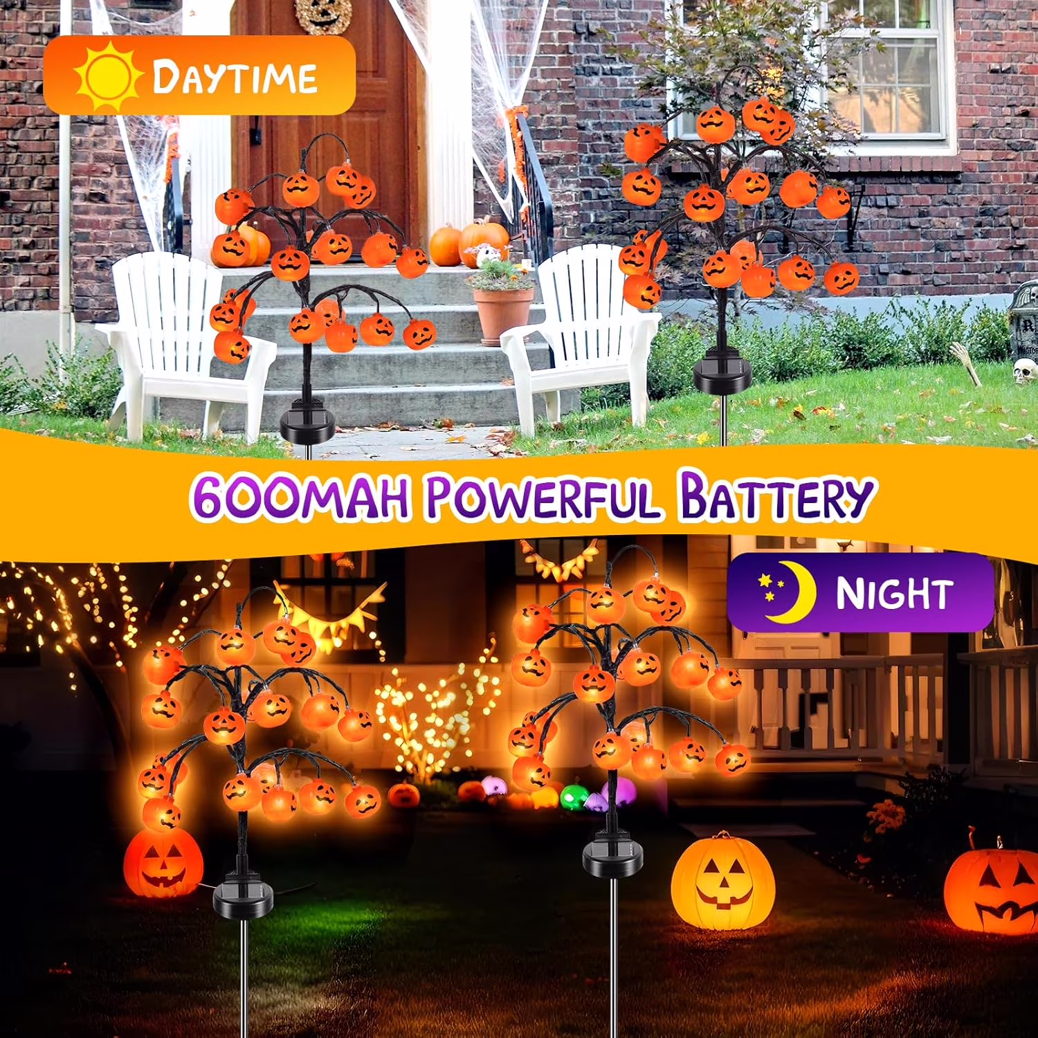 🎃 A Branch of Glowing Pumpkins – 20 Lights, One Spooky Statement