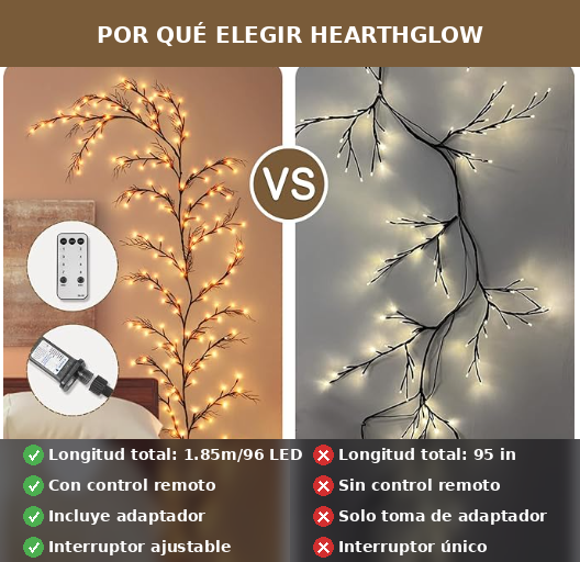Comparison showing LumiWillow decorative willow lighting effect