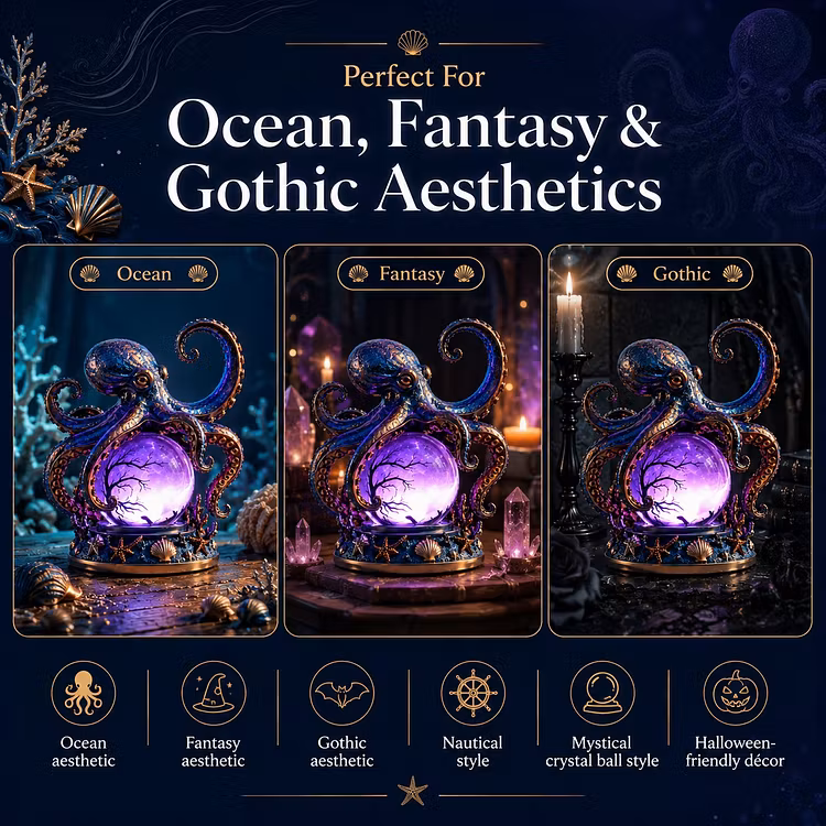 🐙 Deep Sea Octopus Crystal Ball Lamp – Glowing Ocean Fantasy Decor
