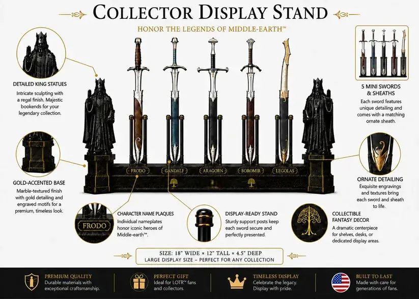 🏰 Complete Fantasy Collector Display Set &ndash; Dagger Stand + King Statue Bookends