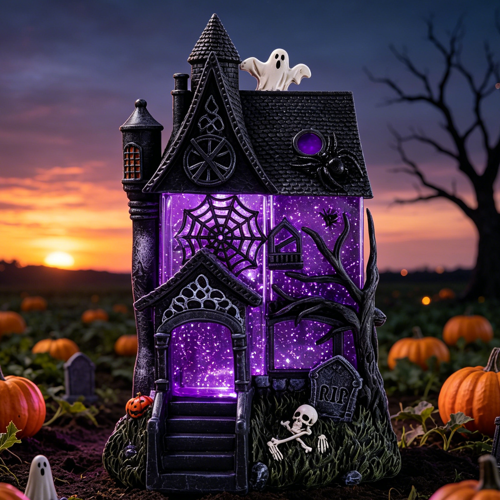 2026 Halloween Haunted House Light Up Glitter Globe, New Summerween Purple Haunted House Glitter Globe Decoration, Haunted House Glitter Globe Halloween Decor, Halloween Light Up Home Display Craft
