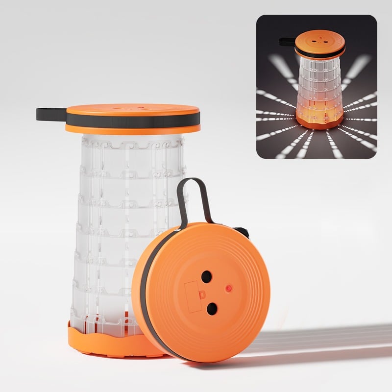 🔥 LAST DAY 49% OFF 🔥 2-in-1 RGB Light-Up Retractable Camping Stool ✨ Portable Folding Seat for Outdoor & Night Fishing 🏕️