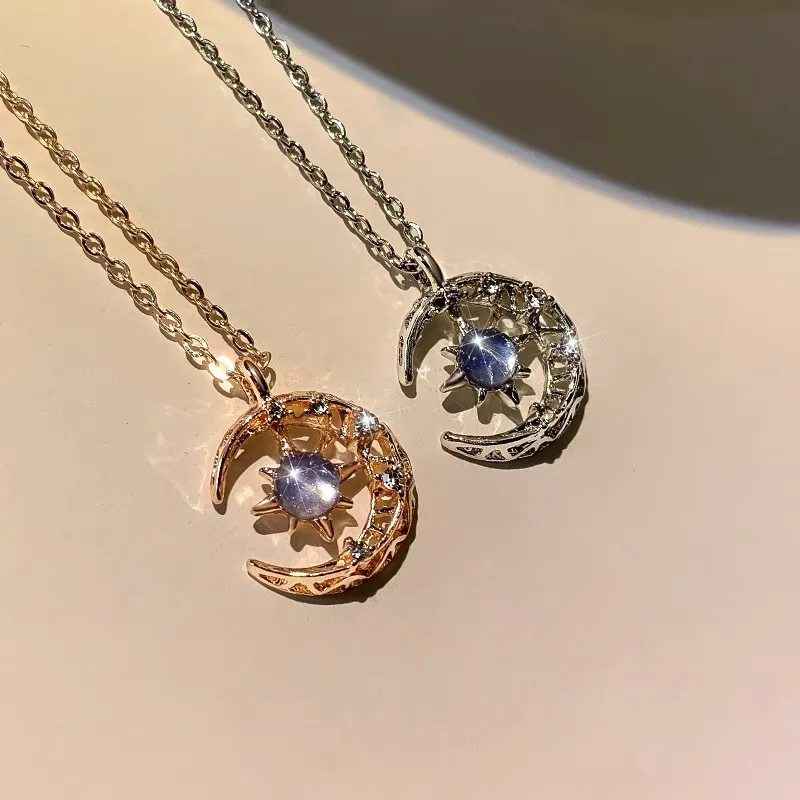 Exquisite Fashion Dream Star Sun Moon Moonlight Stone Necklace for Women Collar Chain Wedding Party Jewelry Gift  Wholesale
