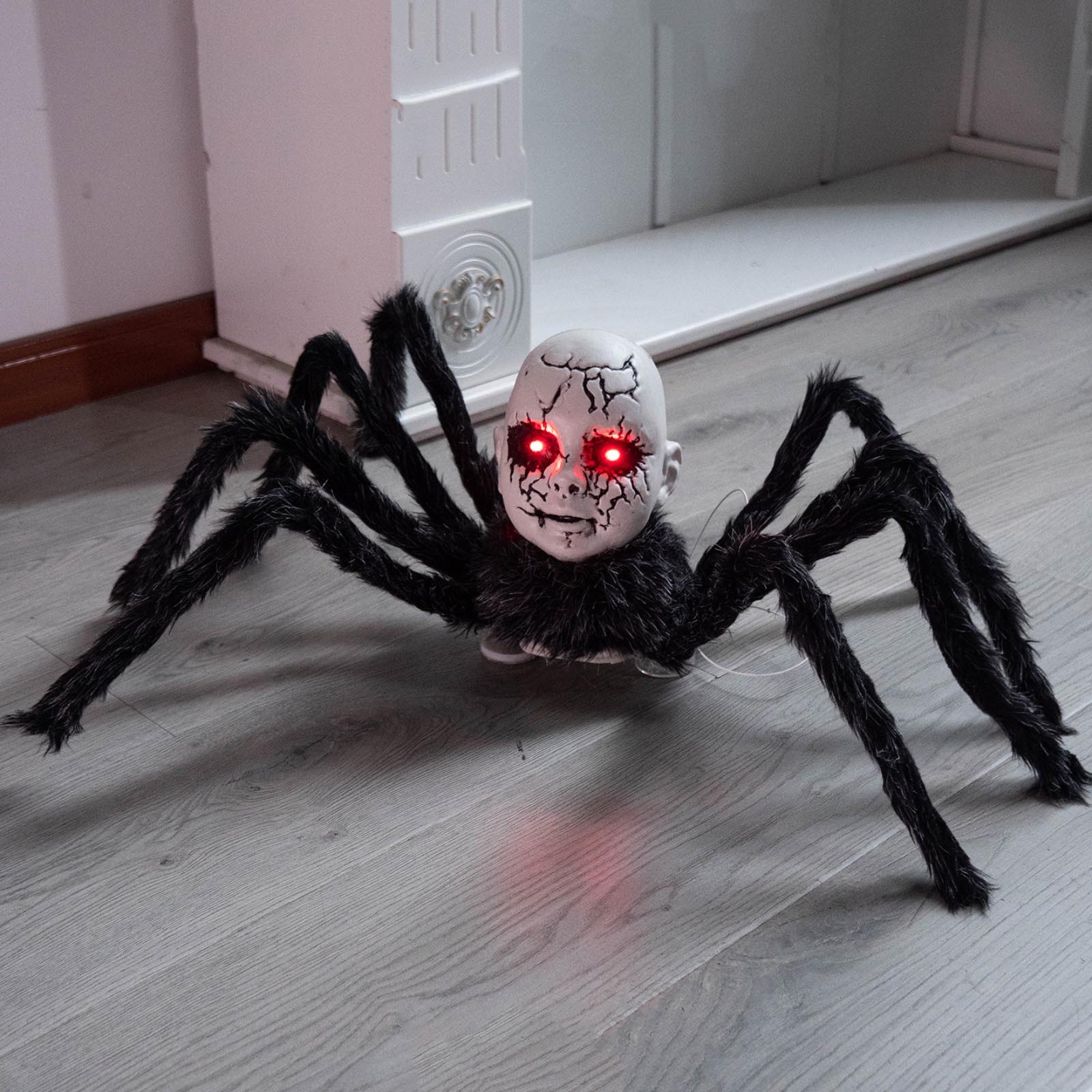 Halloween Decorations Spider Toy – 24" Animated Walking Spider with Glowing Red Eyes, Voice-Activated Scary Crawling Spider Decoration, Realistic Black Spider Prop for Indoor Outdoor Halloween Party