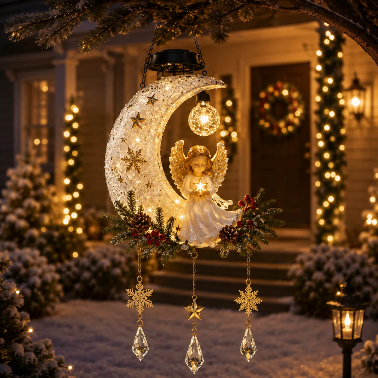 Angel Moon Christmas solar hanging light