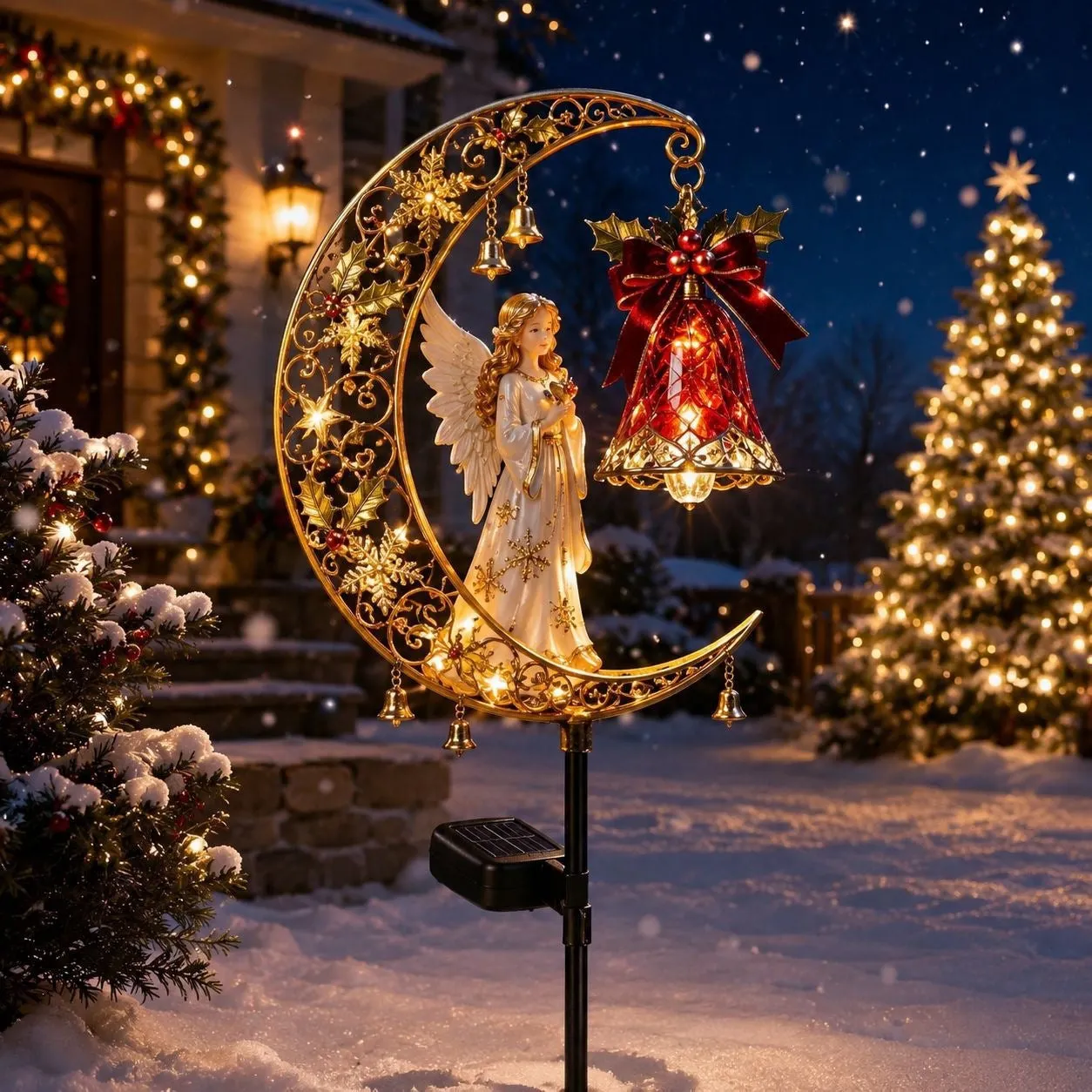 🌙 Christmas Crescent Moon Garden Stake Light – 3 Holiday Styles