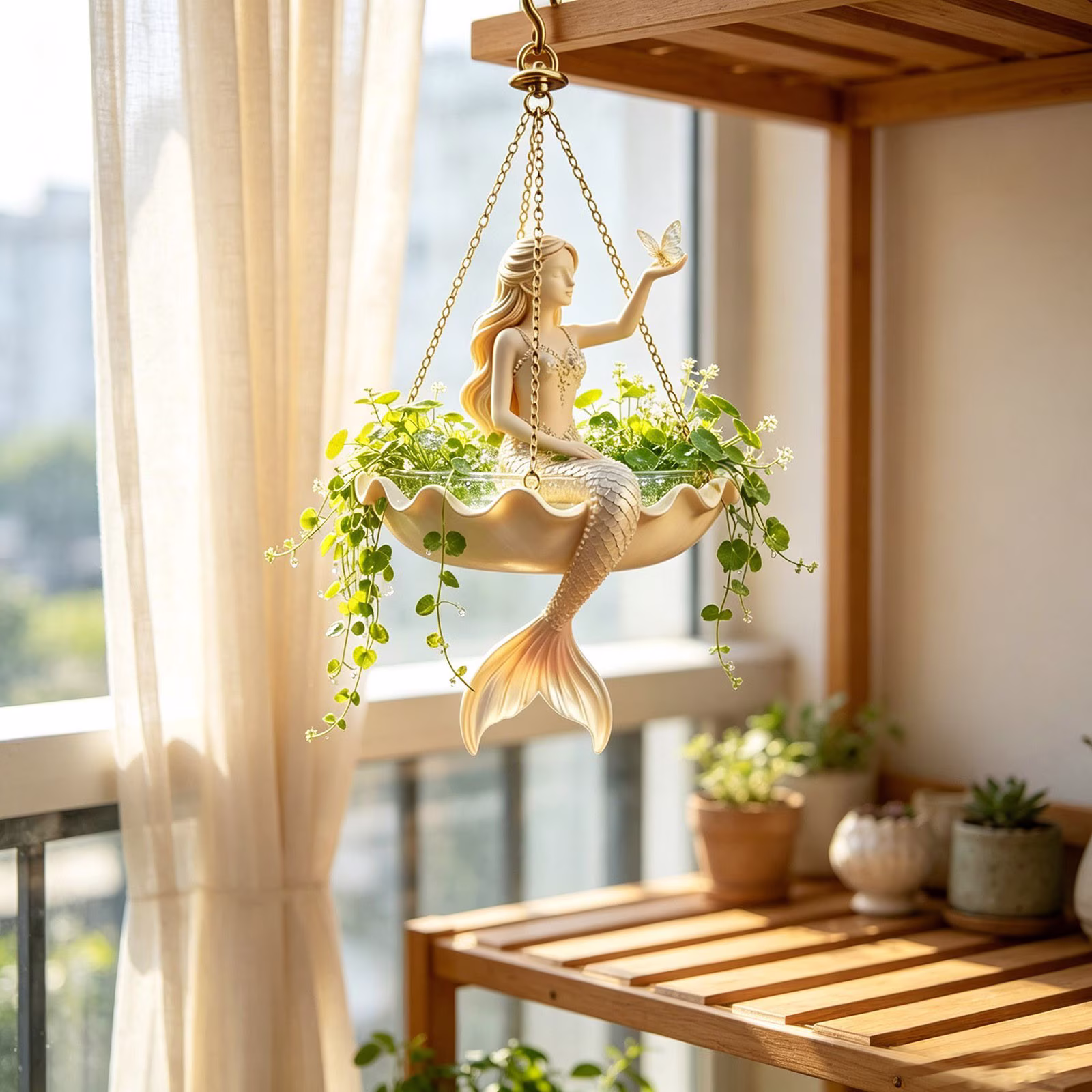 🧜‍♀️ A Mermaid in Your Garden — Hand-Painted Hanging Planter with Coastal Charm