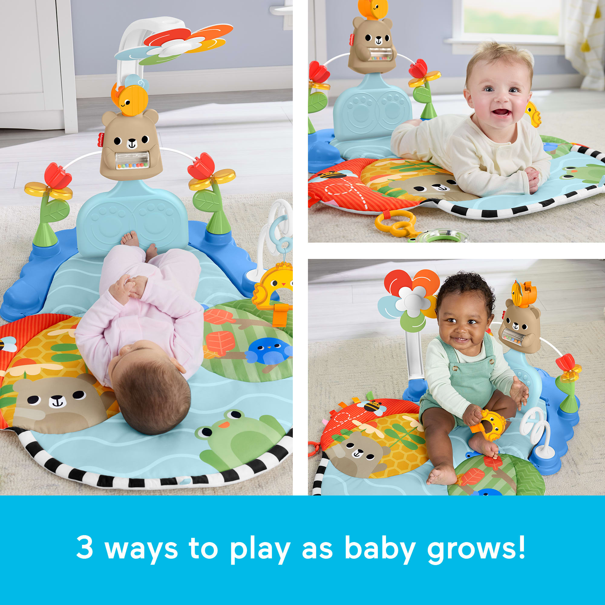 Fisher-Price 3-in-1 Kick & Sway Activity Gym, Baby Play Mat & Sensory Toys for Newborn Developmental Play