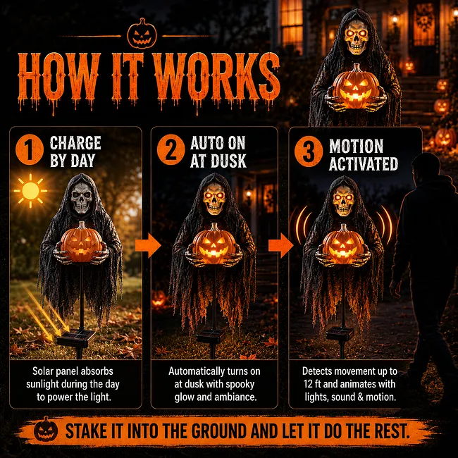 Soul Collector Pumpkin Edition showing the solar powered lighting setup