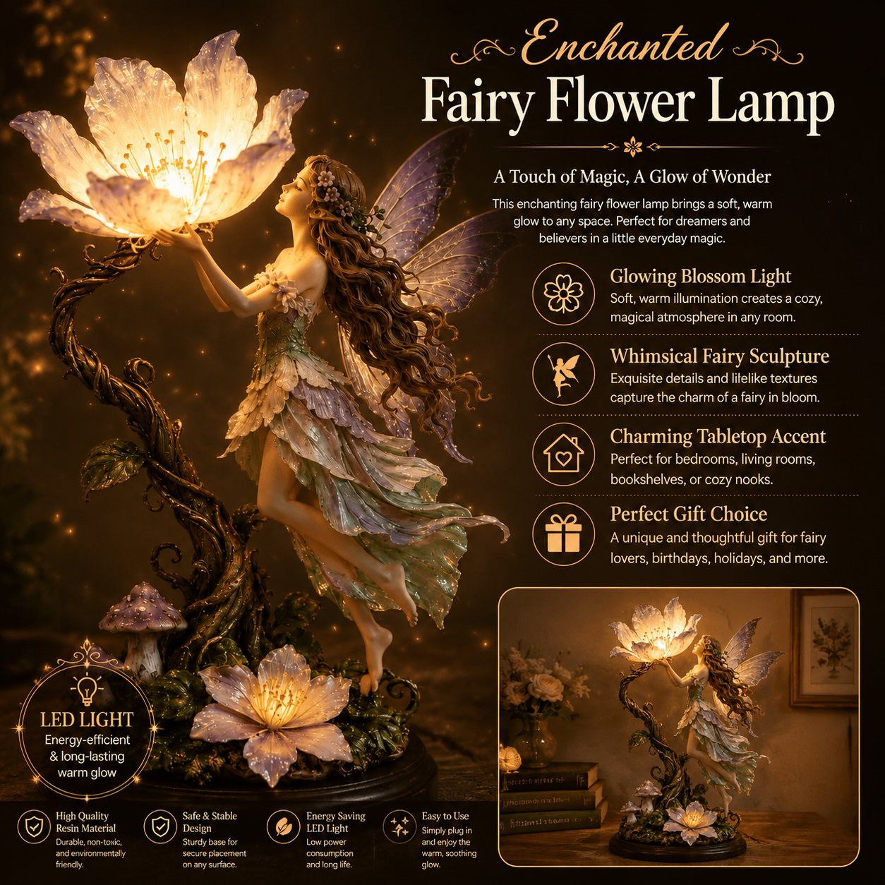 🌙 The Moonflower Fairy Lamp — A Slice of Woodland Magic for Your Home