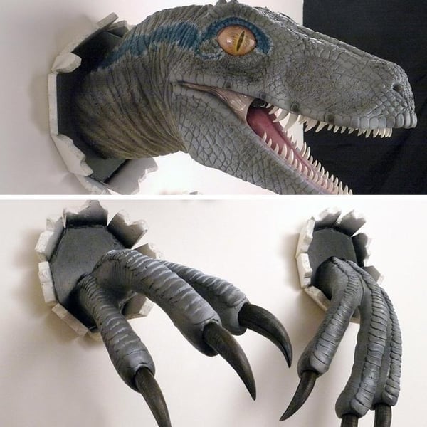 Dinosaur wall art in living room