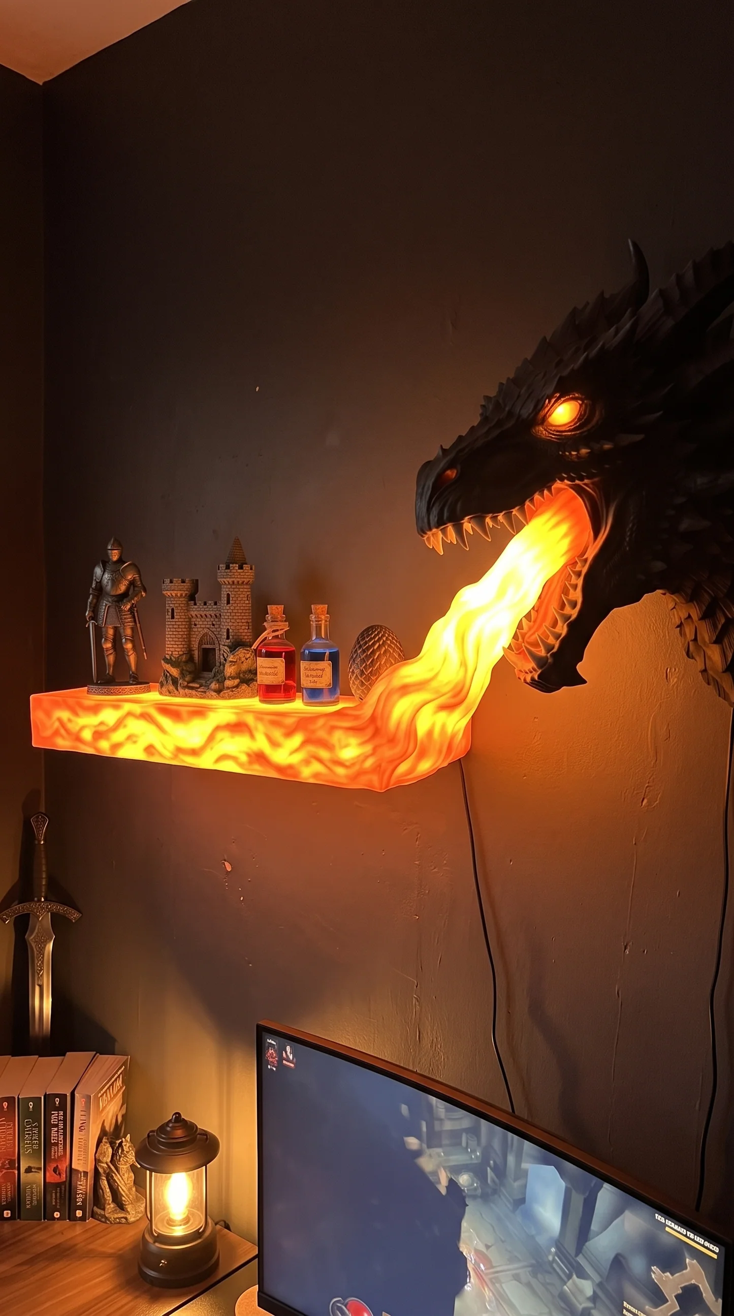 🐉 Dragonfire Shelf – Glowing Dragon Wall Display