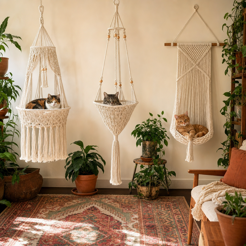 🔥 LAST DAY 49% OFFBoho Hand-Knotted Elevated Cat Bed 🌿🐱