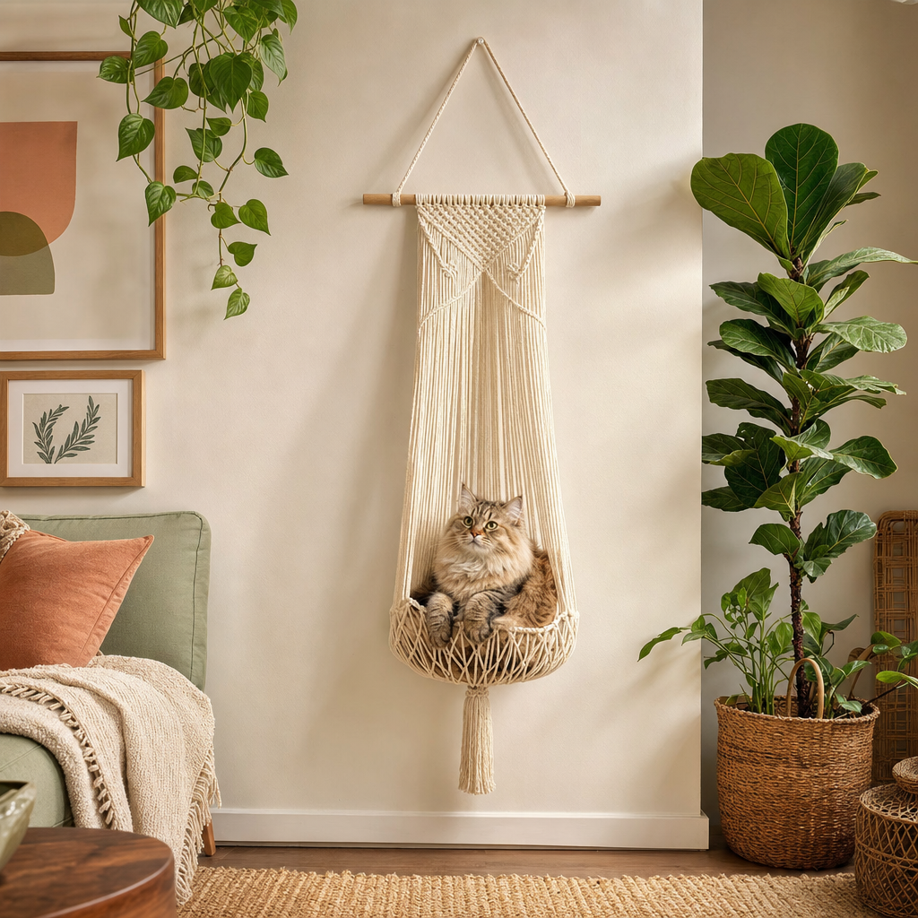 🔥 LAST DAY 49% OFFBoho Hand-Knotted Elevated Cat Bed 🌿🐱