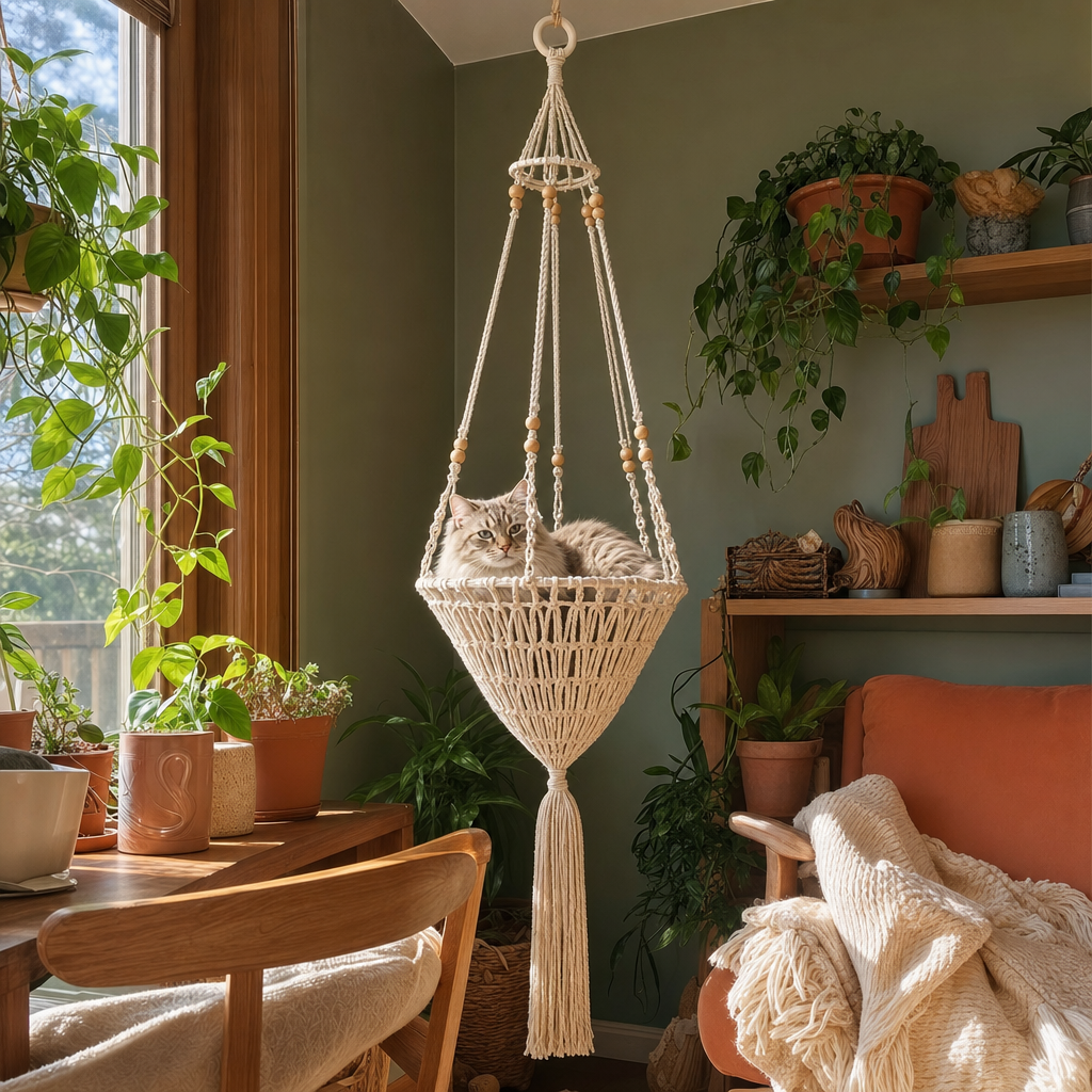 🔥 LAST DAY 49% OFFBoho Hand-Knotted Elevated Cat Bed 🌿🐱