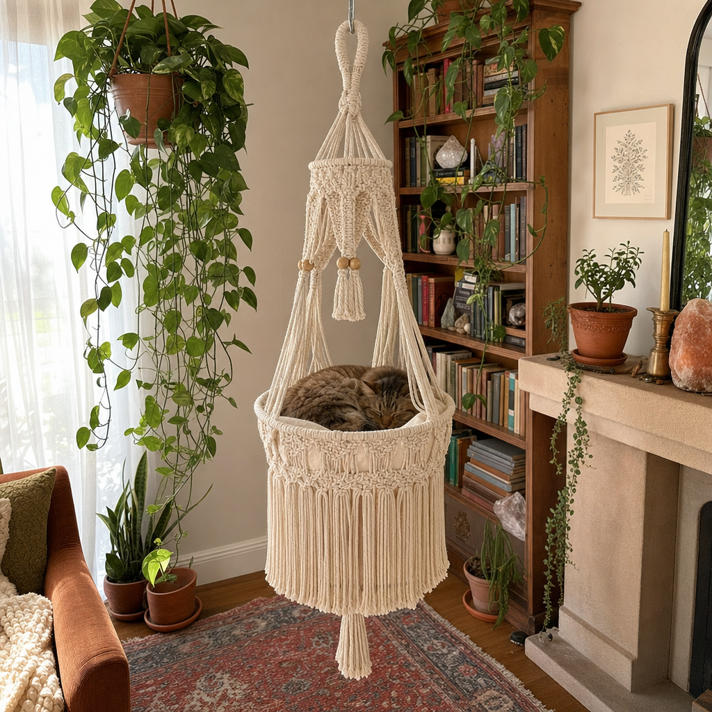 🔥 LAST DAY 49% OFFBoho Hand-Knotted Elevated Cat Bed 🌿🐱